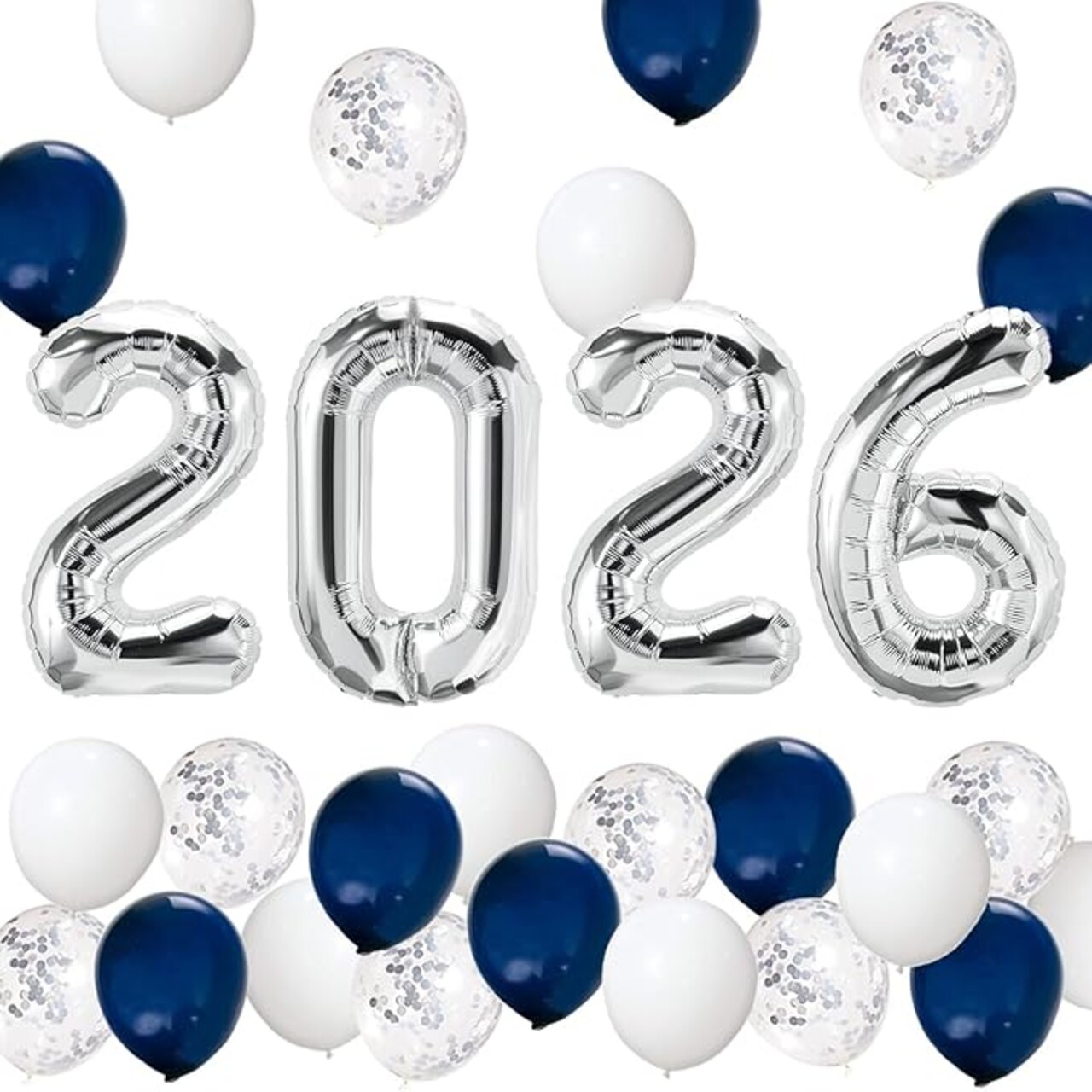 Graduation Party Supplies 2026 Decorations Kit, Silver 2026 Balloons, Navy Blue Silver and White Balloons Set, Navy Blue and Silver Graduation Decorations 2026, Class of 2026
